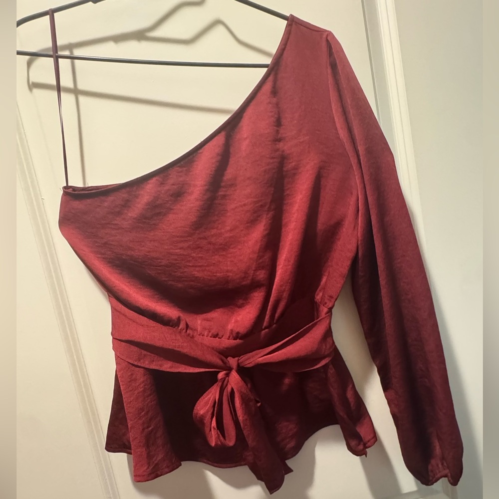 Express Burgundy One-Shoulder Blouse